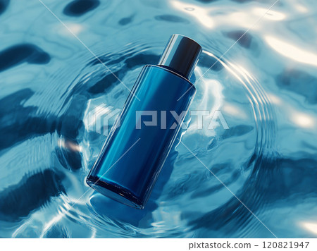 Blue bottle floating in clear water 120821947