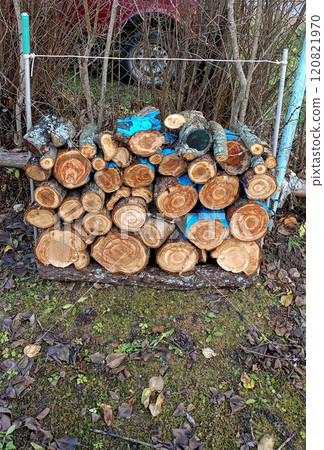 Woodpile, stacking firewood - close-up Woodpile, stacking firewood - close-up 120821970