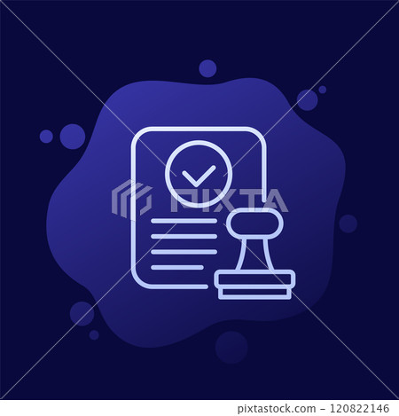 approved document icon with a stamp, line vector approved document icon with a stamp, line vector 120822146