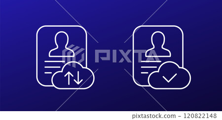 account backup line icons, personal data in cloud 120822148
