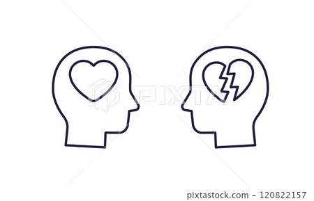 Head and heart, heartbreak line icons 120822157