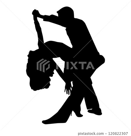 Silhouette of tango dance pair. Couple dancers 120822307