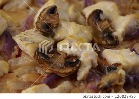 Pizza with mushrooms and chicken 120822456