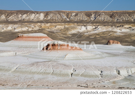 Kyzylkup area landscape, Mangystau desert. Rock strata formations 120822653