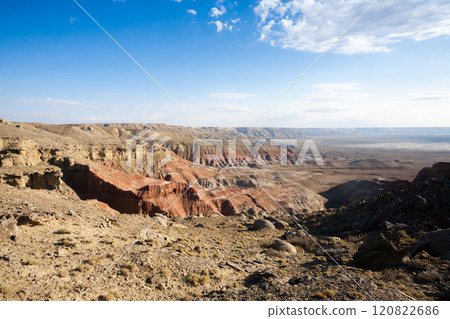 Mangystau region landscape, Kokesem area, Kazakhstan. Monument rock view Mangystau region landscape, Kokesem area, Kazakhstan. Monument rock view 120822686