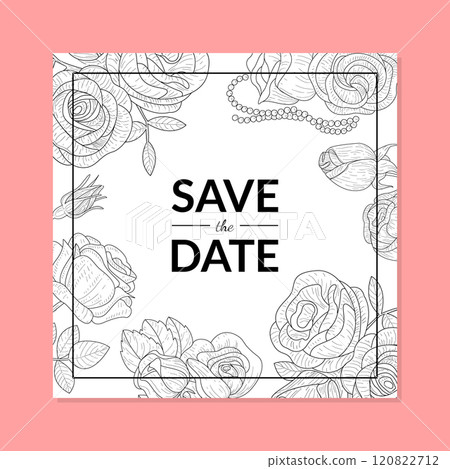 Save The Date Invitation Card Template with Hand Drawn Flowers Vector Illustration 120822712