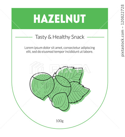 Hazelnut Organic Nut Packaging Design Label, Tasty and Healthy Snack Card Vector Illustration 120822728