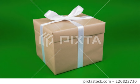 A beautifully wrapped gift box with a white ribbon bow on top, placed against a vibrant green background, creating a festive and elegant atmosphere ideal for holiday or special occasion themes. A beautifully wrapped gift box with a white ribbon bow on top, placed against a vibrant green background, creating a festive and elegant atmosphere ideal for holiday or special occasion themes. 120822730