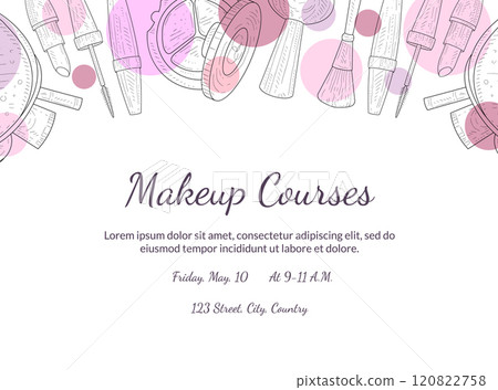 Makeup Courses Banner Template with Place for Your Text, Design Element For Flyer, Gift Card, Coupon, Brochure Vector Illustration 120822758