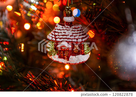 Beautiful festive decorations on the Christmas tree. New Year 2025 120822878