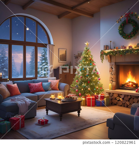 Decorated room on Christmas Eve 120822961