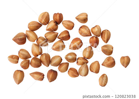 Raw buckwheat isolated on white background. Top view. Flat lay Raw buckwheat isolated on white background. Top view. Flat lay 120823038
