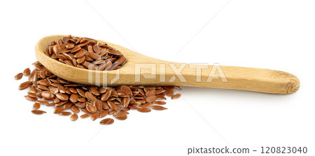flaxseed in wooden spoon isolated on white background. flaxseed in wooden spoon isolated on white background. 120823040