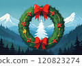 Christmas logo with a Christmas tree in the center 120823274