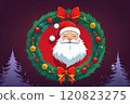 Christmas logo with Santa Claus in the center 120823275