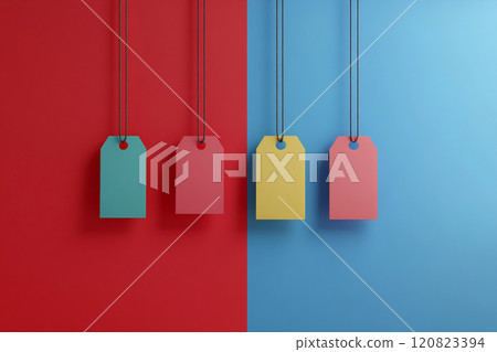 Colorful tags hanging on walls 120823394