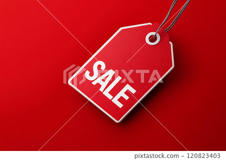 Red background discount tag 120823403
