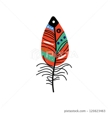 Bright Bird Feather with Colorful Patterns, Beautiful Decoration Element Vector Illustration 120823463