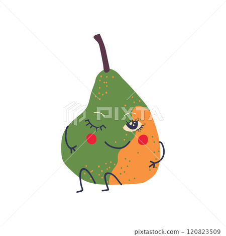 Cute Green and Yellow Pear with Smiling Face, Sweet Adorable Funny Fruit Cartoon Character Vector Illustration Cute Green and Yellow Pear with Smiling Face, Sweet Adorable Funny Fruit Cartoon Character Vector Illustration 120823509