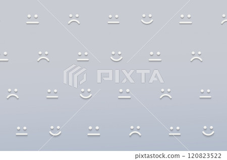 A grey background with changing facial expression icons lined up in a row A grey background with changing facial expression icons lined up in a row 120823522