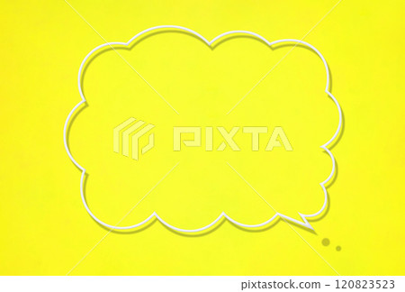 A fluffy white thin wire conversation frame emanating from the right on a yellow background A fluffy white thin wire conversation frame emanating from the right on a yellow background 120823523