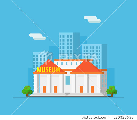 Urban Landscape with Skyscrapers and Museum Building Vector Illustration Urban Landscape with Skyscrapers and Museum Building Vector Illustration 120823553