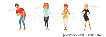 People Character Laughing Out Loud in Standing Pose Vector Set 120823626