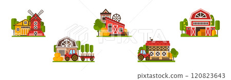 Townhouse and Rural House with Tree Flat Vector Set Townhouse and Rural House with Tree Flat Vector Set 120823643