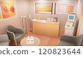 Diabetes care room featuring a consultation desk, glucose meter, and educational posters about diabetes management. The space includes a table for blood sugar testing demonstrations 120823644