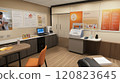 Diabetes care room featuring a consultation desk, glucose meter, and educational posters about diabetes management. The space includes a table for blood sugar testing demonstrations 120823645