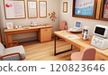 Diabetes care room featuring a consultation desk, glucose meter, and educational posters about diabetes management. The space includes a table for blood sugar testing demonstrations 120823646