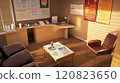 Diabetes care room featuring a consultation desk, glucose meter, and educational posters about diabetes management. The space includes a table for blood sugar testing demonstrations 120823650