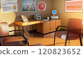 Diabetes care room featuring a consultation desk, glucose meter, and educational posters about diabetes management. The space includes a table for blood sugar testing demonstrations 120823652