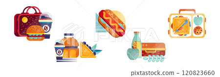 Snack and Appetizer Food and Lunch Flat Vector Set Snack and Appetizer Food and Lunch Flat Vector Set 120823660