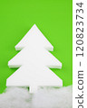 A white styrofoam Christmas tree stands out on a beautiful green background 120823734