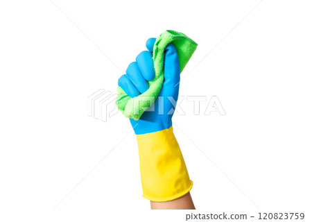 Cleaning services, hand with cloth isolated 120823759