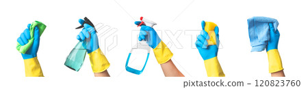 Cleaning services, hands with cleaning supplies 120823760