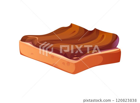 Chocolate sandwich, appetizing food, breakfast or sweet dessert snack. Isolated cartoon vector piece of bread generously coated with smooth chocolate spread with creamy texture and rich brown color 120823838