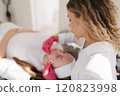 Skincare specialist performs a precise extraction on the nose area using professional tools to clear clogged pores 120823998