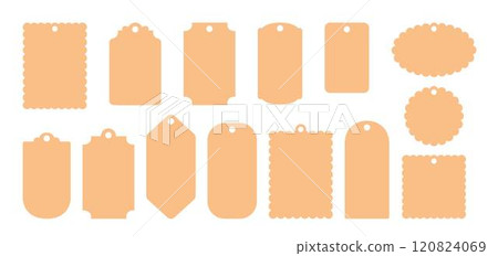 Gift tags or labels set, blank printable stickers template collection hand drawn illustration in flat style, seasonal decorative elements, price tags mock up to showcase art ideas 120824069