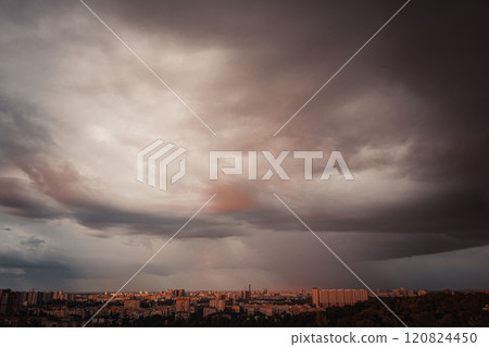 Evening city in storme weather. Thunderous clouds. Evening city in storme weather. Thunderous clouds. 120824450