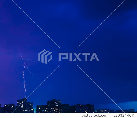 Picturesque view of lightning, hunderstorm over the City. Picturesque view of lightning, hunderstorm over the City. 120824467