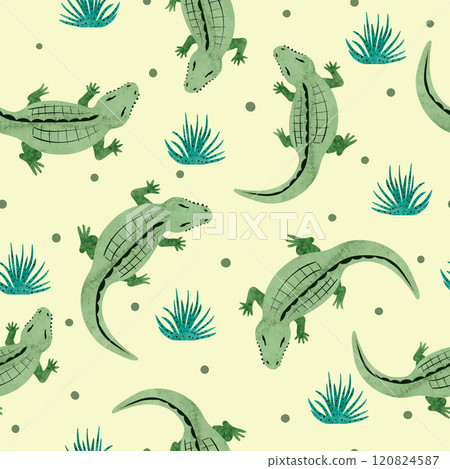 Crocodile pattern. Vector seamless background with watercolor alligators 120824587