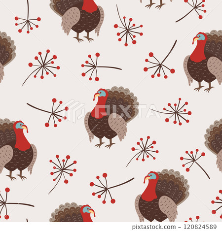 Seamless cartoon turkey bird pattern. Thanksgiving day illustration Seamless cartoon turkey bird pattern. Thanksgiving day illustration 120824589