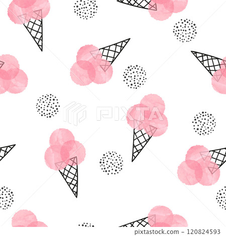 Seamless pink ice cream pattern. Sweet food background Seamless pink ice cream pattern. Sweet food background 120824593