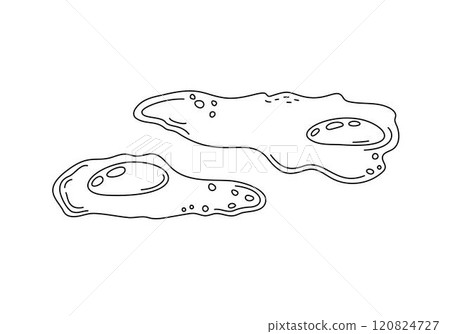 Fried eggs illustration in a simple outline vector, classic breakfast dish rich in protein. Ideal for menus, posters, or health-focused designs, representing a nutritious, organic meal 120824727