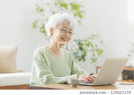 操作計算機的一位資深婦女 操作計算機的一位資深婦女 120825179