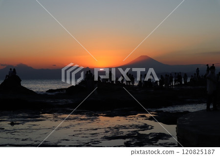 從江之島看到的富士山夕陽西下的地方 從江之島看到的富士山夕陽西下的地方 120825187