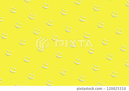 A yellow background with a pattern of smiley faces lined up diagonally to the right A yellow background with a pattern of smiley faces lined up diagonally to the right 120825318