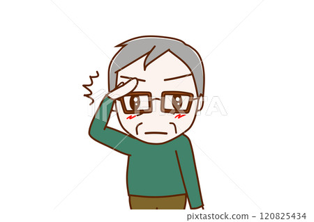 (Front view of upper body) An elderly man with a serious face, salutes and straightens his posture to understand 120825434